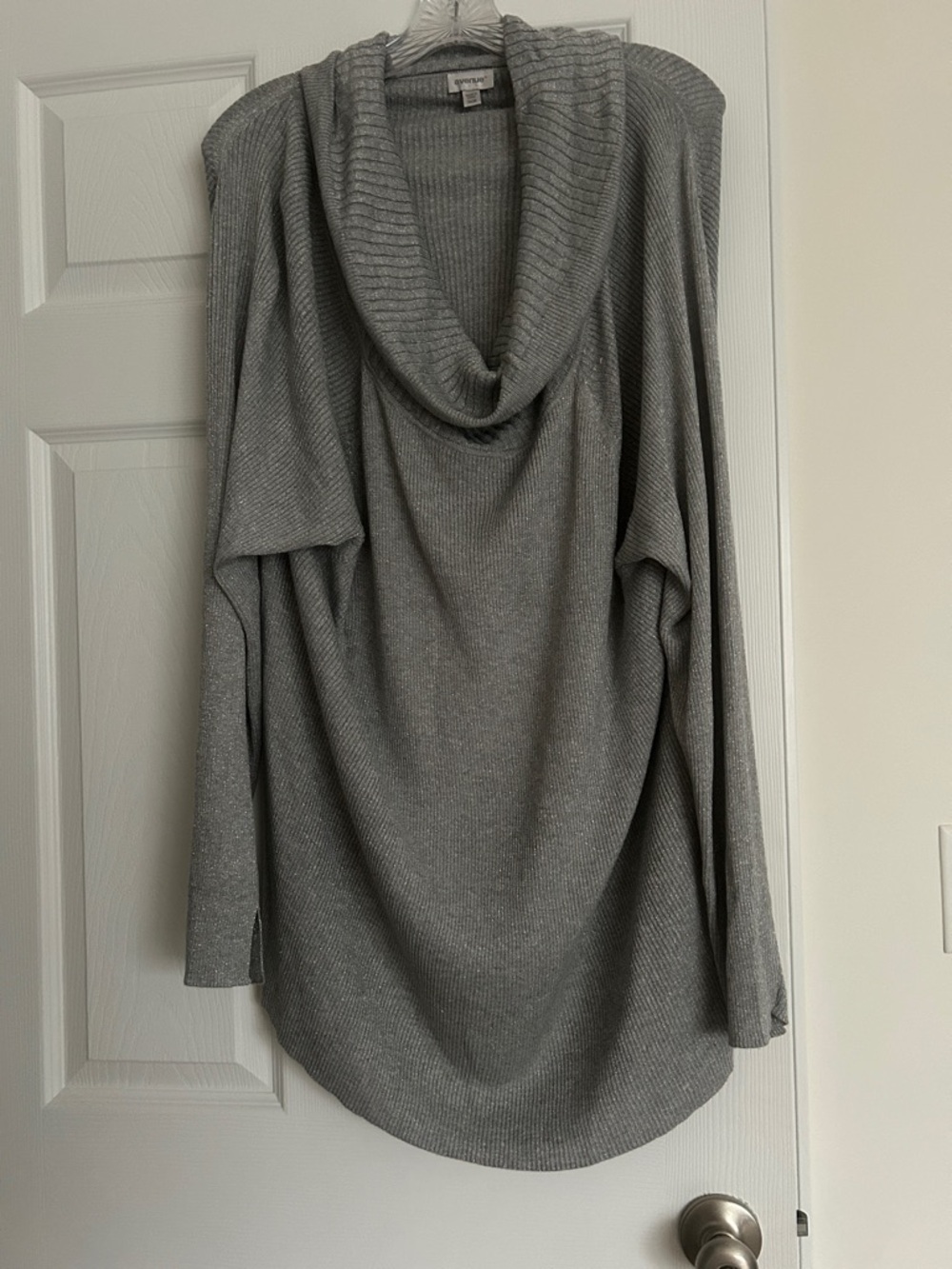 Avenue Gray Ribbed Cowl Neck Sweater